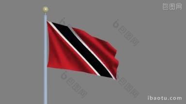 特立尼达和多巴哥共和国的旗帜在风中飘扬高度详细的旗帜包括阿尔法哑光